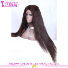 Qingdao top quality raw unprocessed long black straight brazilian hair lace front wig